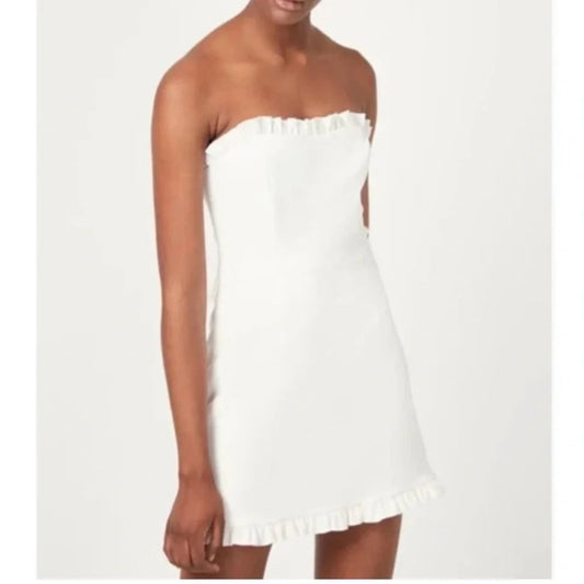 French Connection Ruffle Trim Strapless Mini Tube Dress White 8