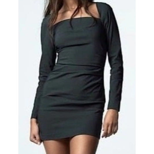 ZARA Square Neck Long Sleeve Ruched Mini Dress Charcoal Gray XXL