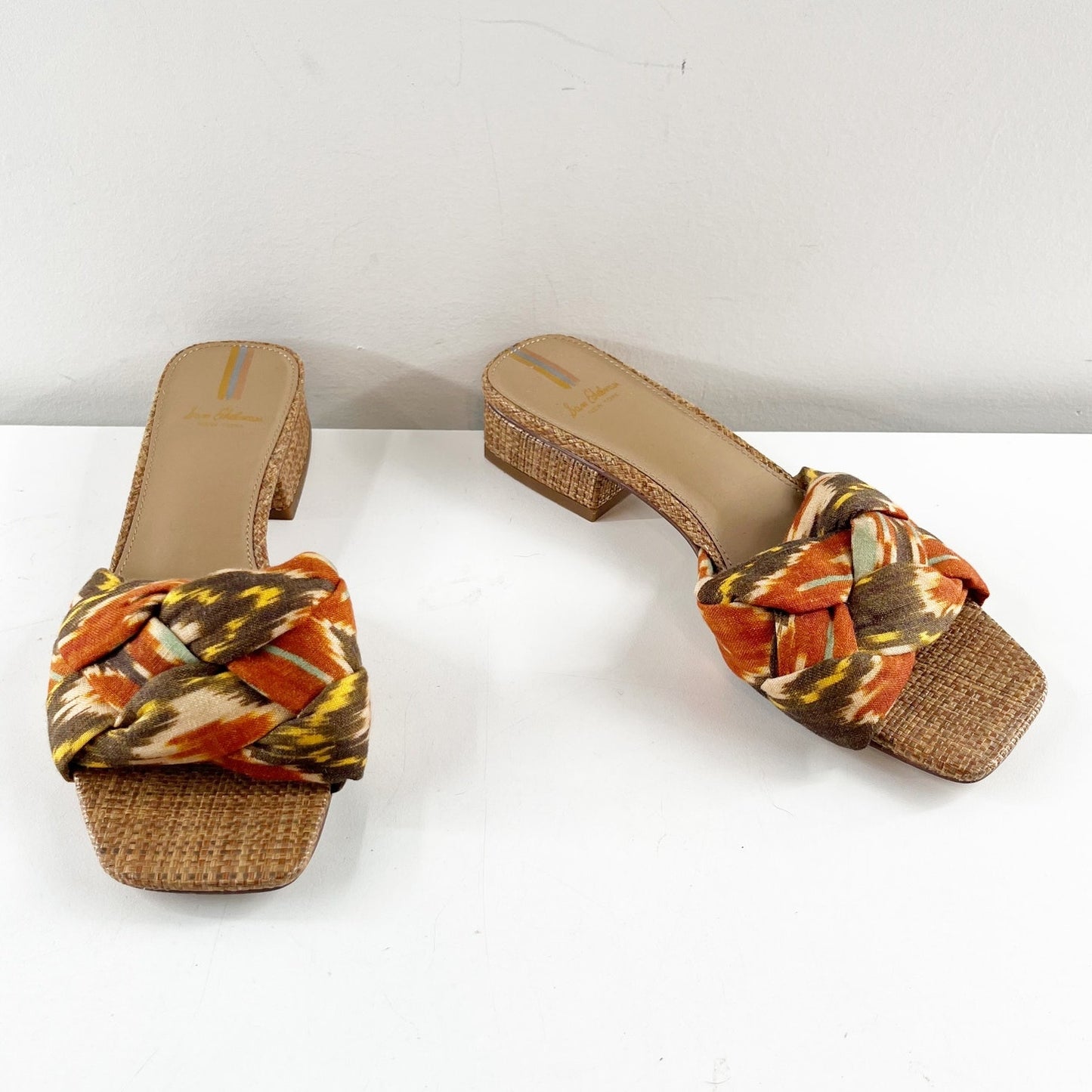 Sam Edelman Dawson Block Heel Slip On Woven Slides Sandals Sunset Orange 7