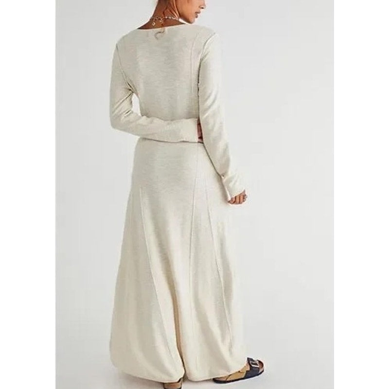 Free People Beach Long Sleeve El Topo Sweater Henley Maxi Dress Cream Small
