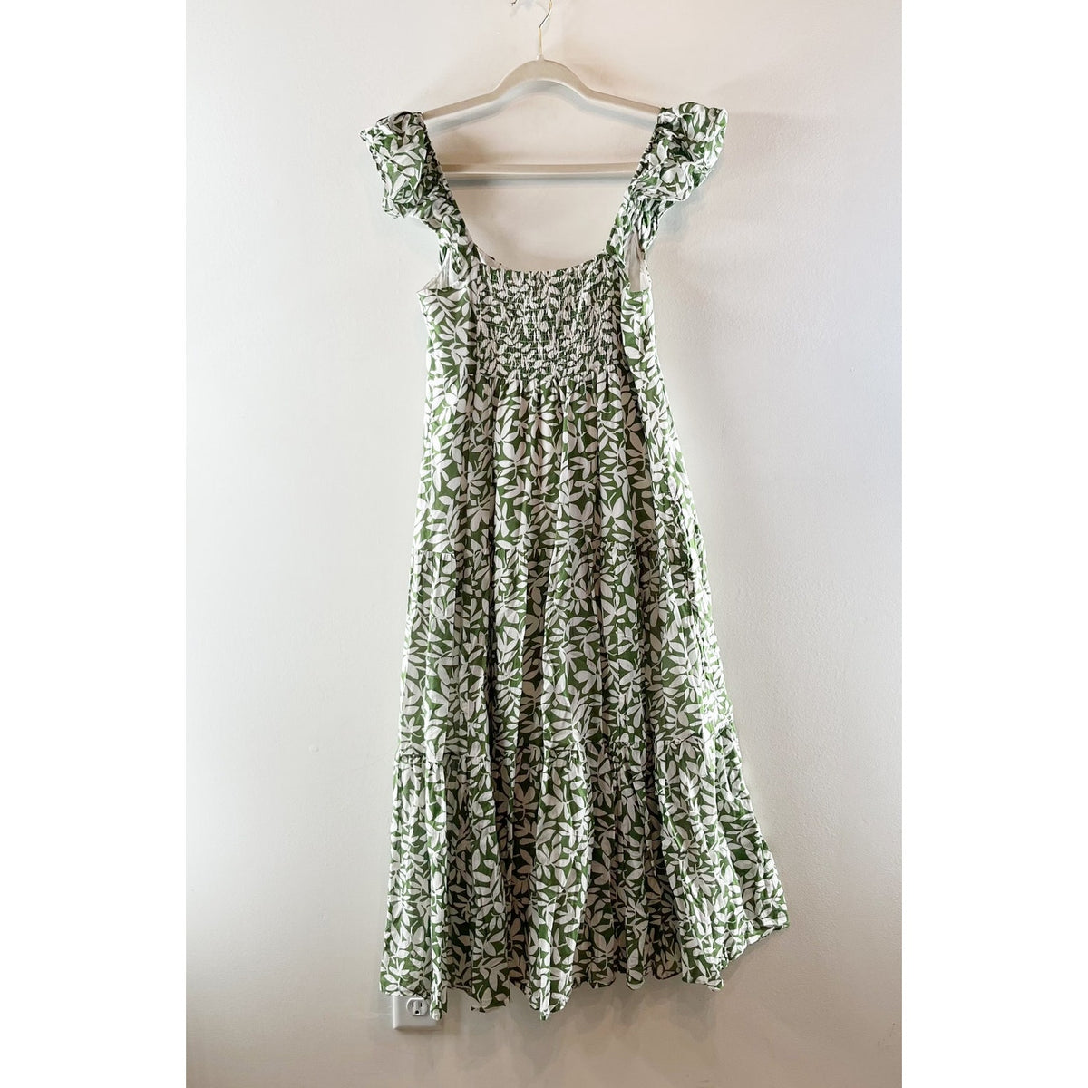 Abercrombie & Fitch Ruffle Strap Floral Print Poplin Midi Dress Green Medium