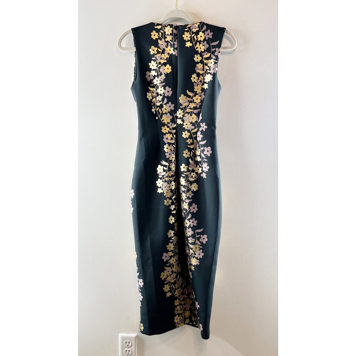 Cynthia Rowley Sleeveless Metallic Floral Scuba Midi Sheath Dress Green 6