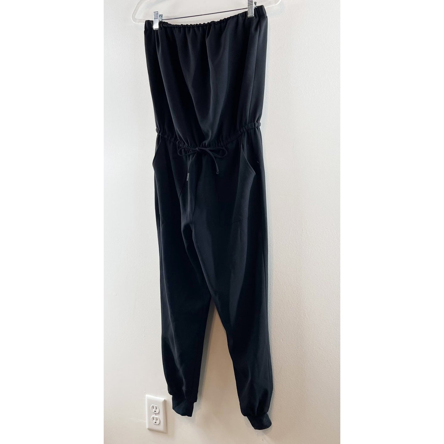 Joie Fairly Strapless Drawstring Waist Pocket One Piece Jumpsuit Caviar Black XS
