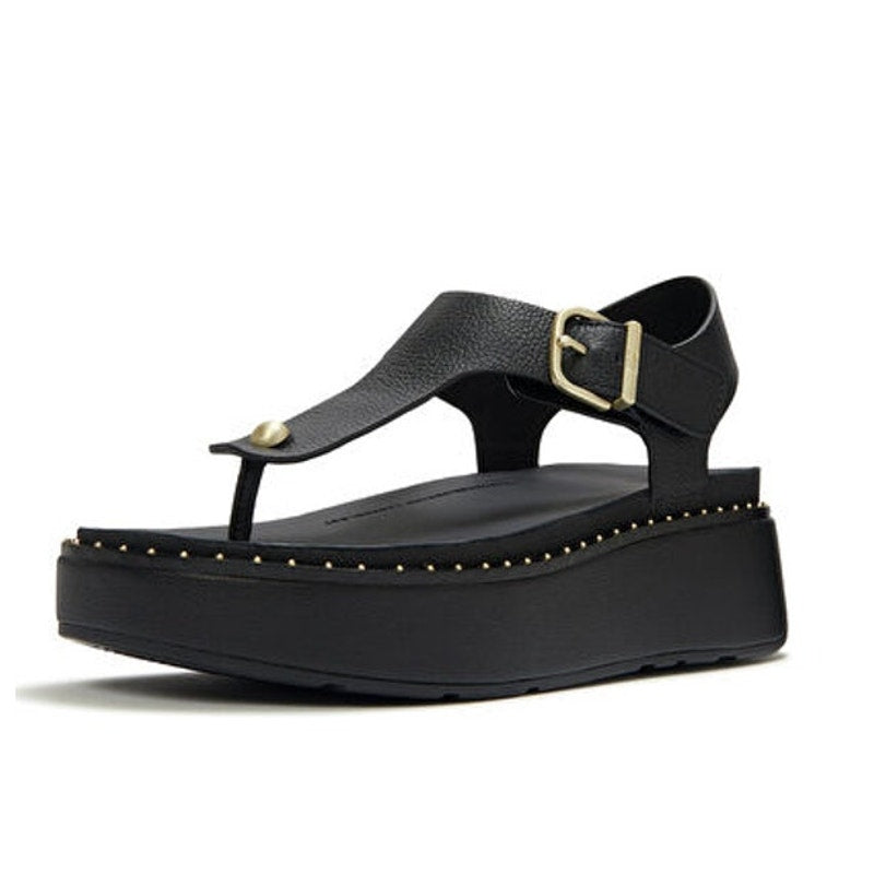 FitFlop GEN-FF Max Buckle Tumbled Leather Thick Sole Slingback Sandal Black 7