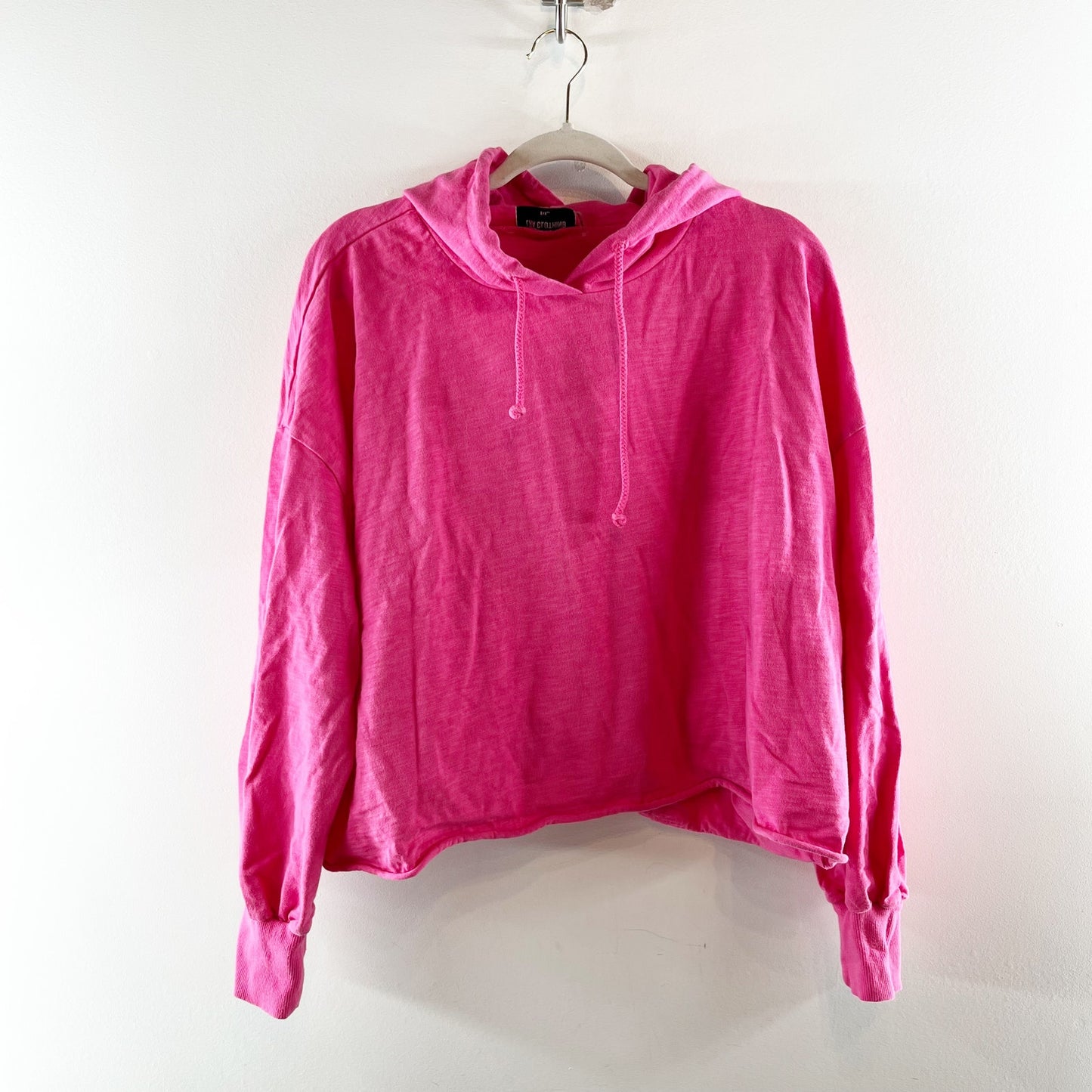 LNA Clothing Raw Hem Long Sleeve Pullover Hoodie Sweatshirt Pink Small