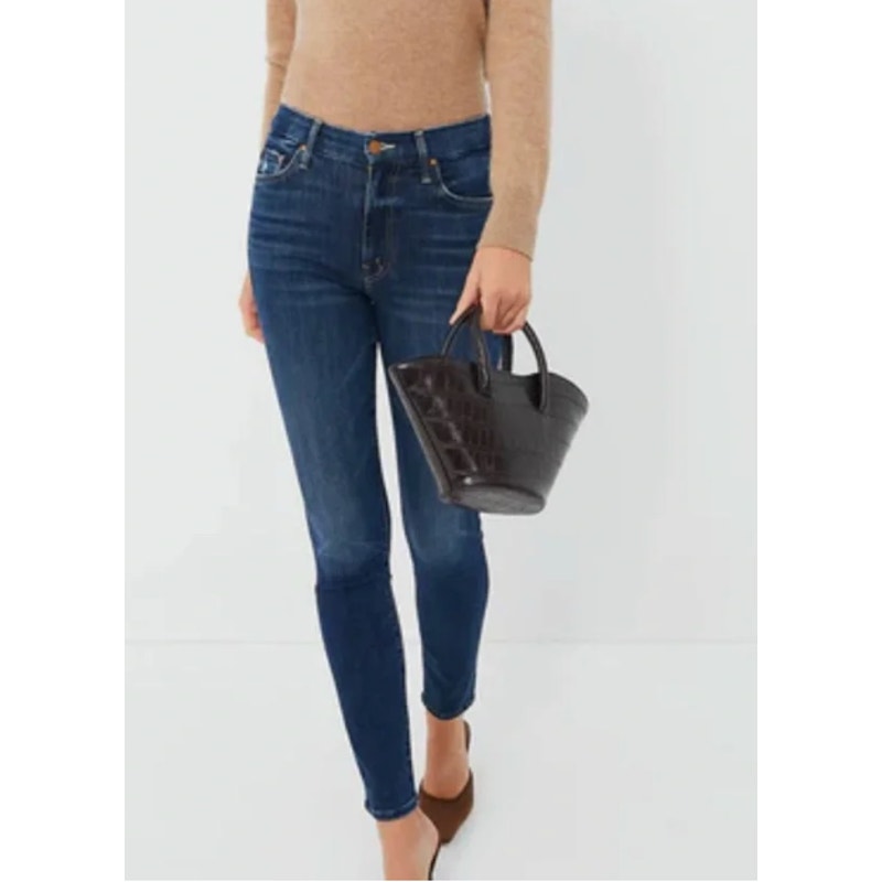 Mother High Waisted Looker Jeans Teaming Up Dark Wash Blue 25