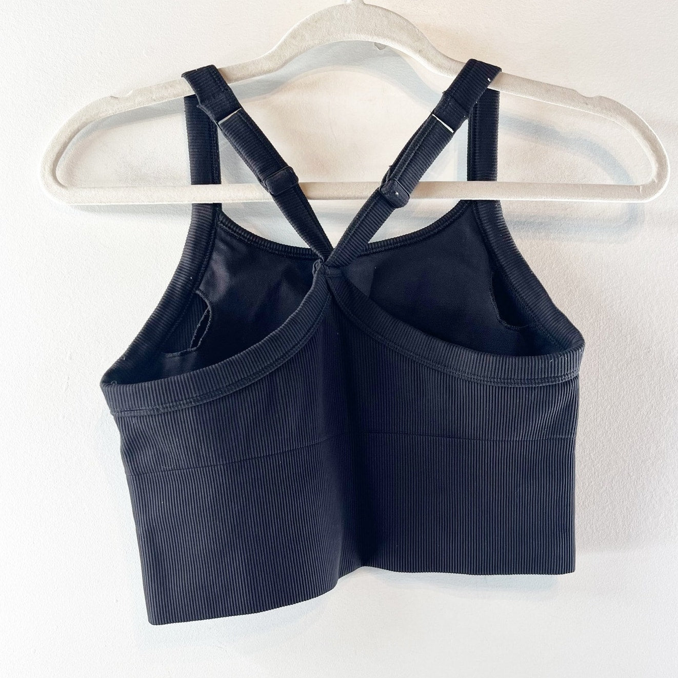 Alo Seamless Ribbed Favorite Bra Cropped Fitted Tank Top Black Small