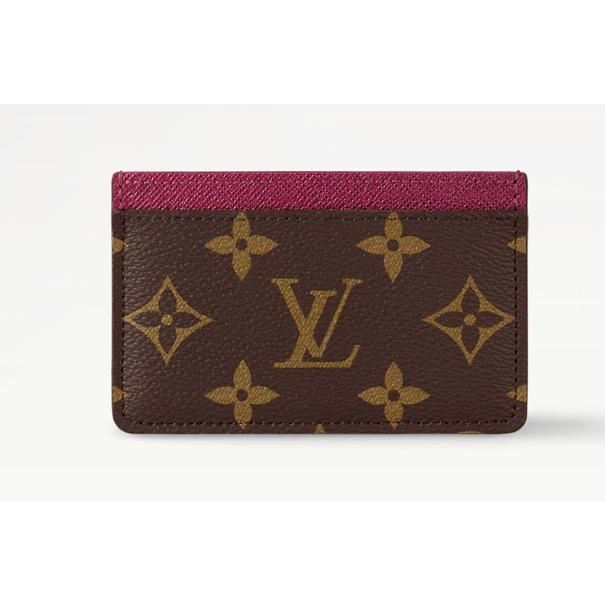 Louis Vuitton Monogram Small Card Holder Wallet Brown Fuchsia Pink Trim