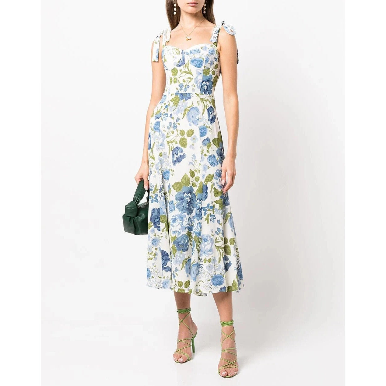 Reformation Nadira Floral Tie Shoulder Smocked Fit & Flare Midi Dress Lucca 2