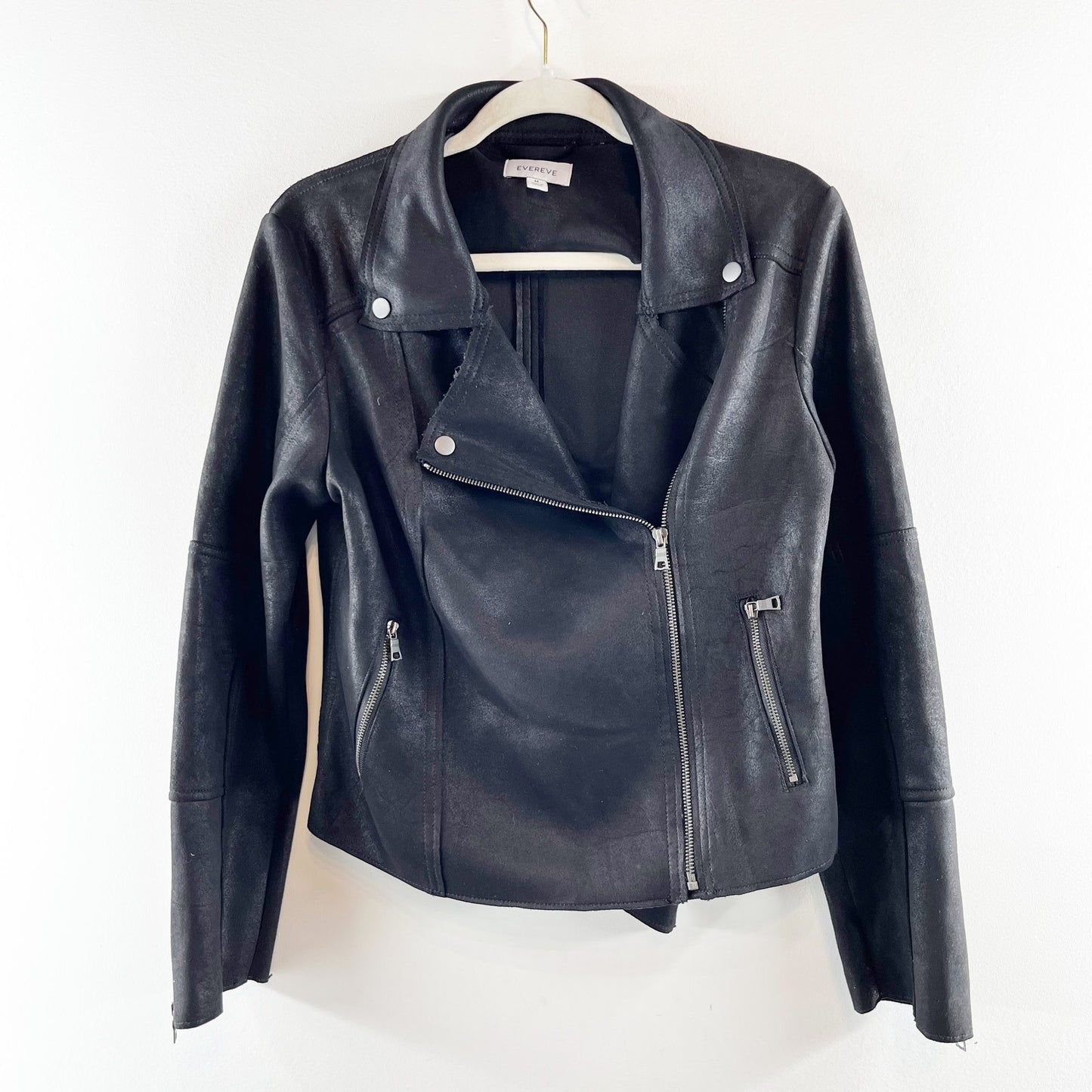 Evereve Marren Long Sleeve Full Zip Faux Leather Moto Jacket Black Medium