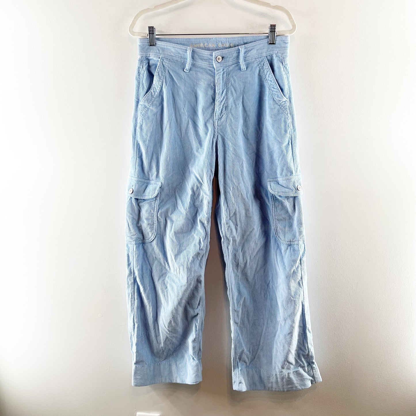 American Eagle Super High Rise Baggy Wide Leg Corduroy Cargo Pants Blue 8