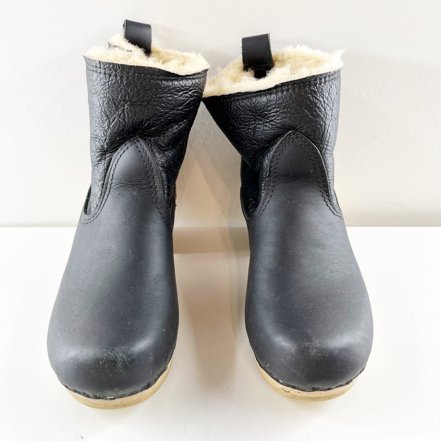 No. 6 Pull On Ankle Sherling Lined Clog Booties Boots Black 39 / US 8.5