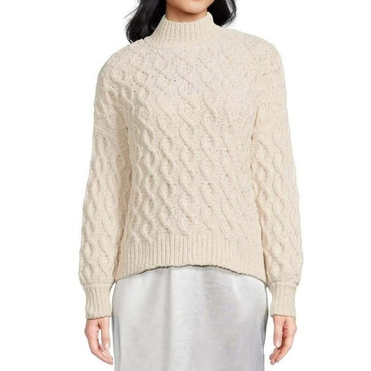 Santuary Long Sleeve Mock Neck Cable Knit Pullover Sweater Cream Small