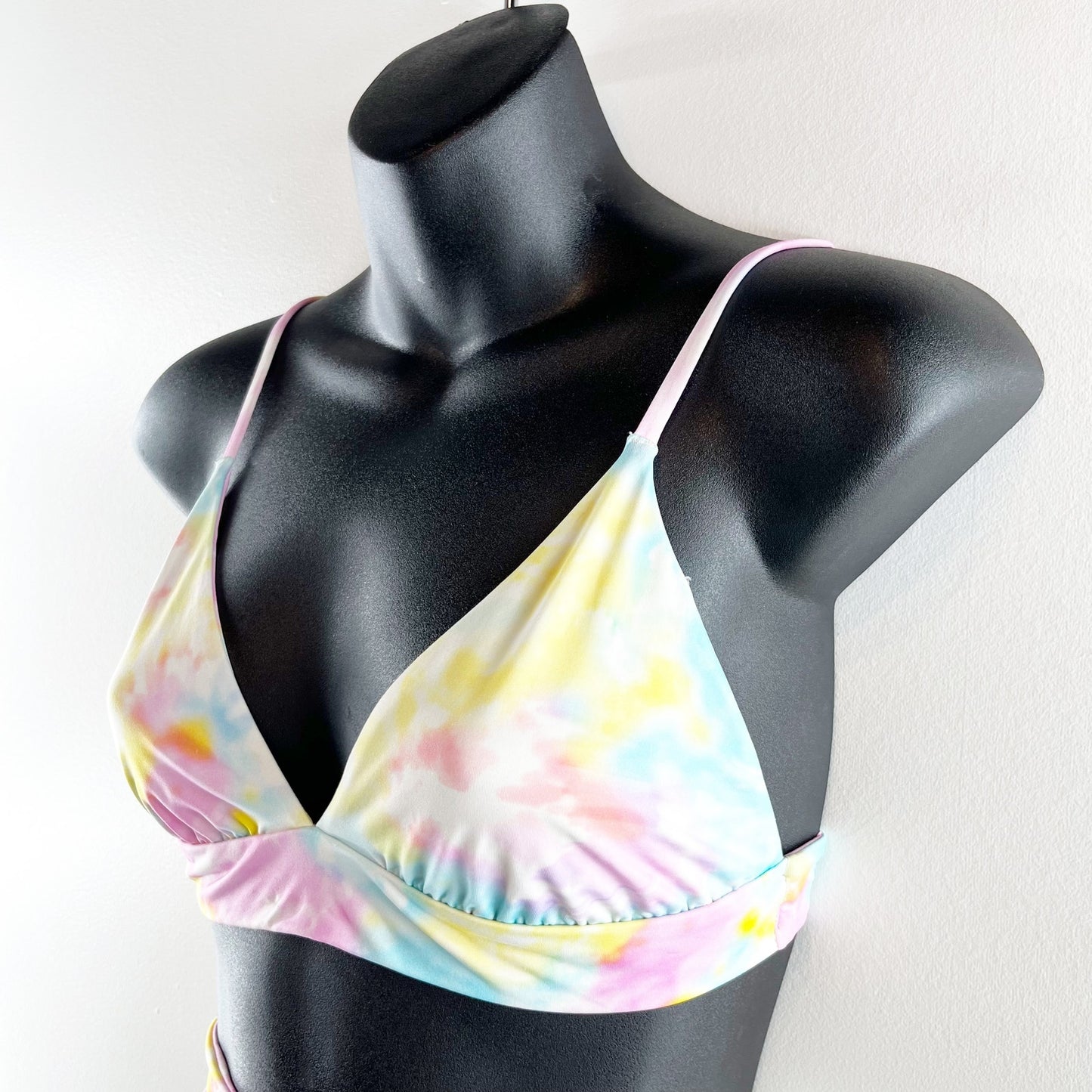 Banana Moon Triangle Tie Dye High Waisted Bikini Swimsuit Blue Pink Yellow Large