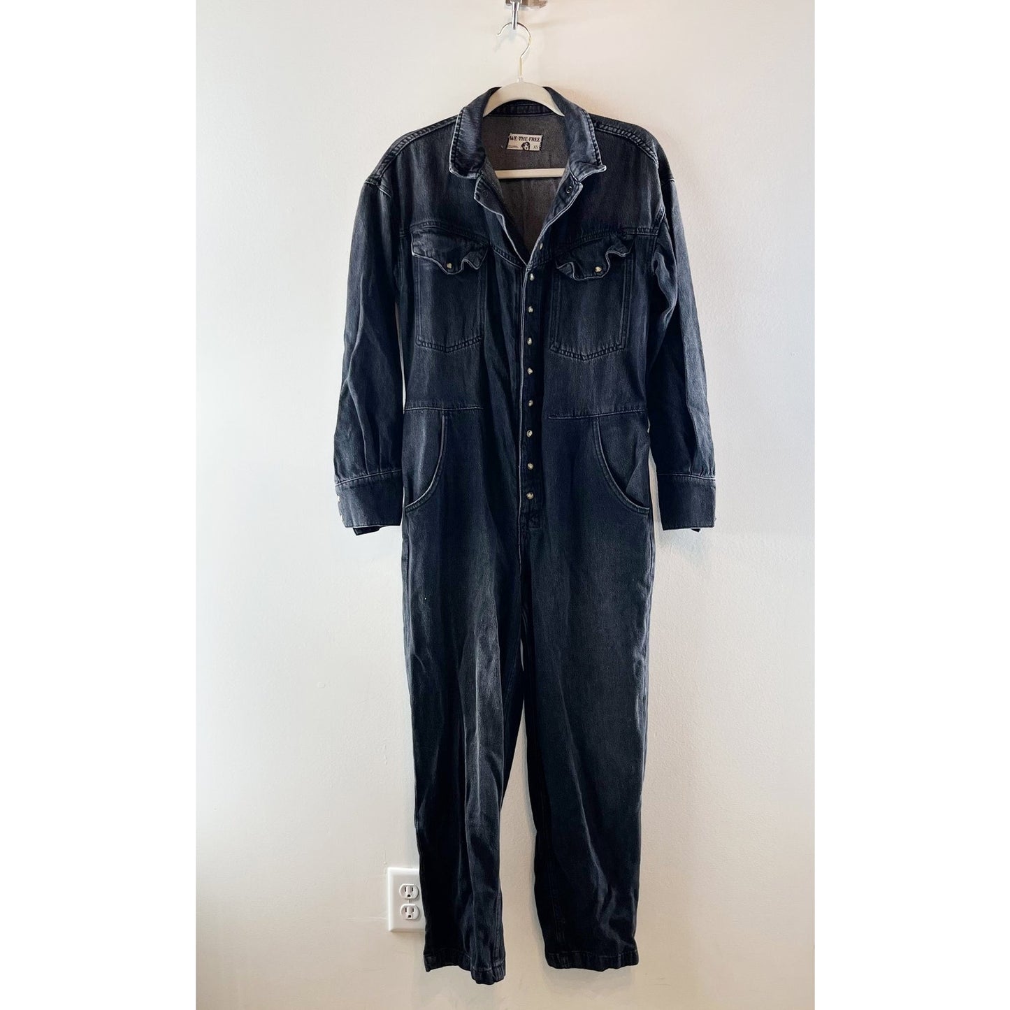 Free People Townes Straight Leg Coverall Jumpsuit Black Denim XS