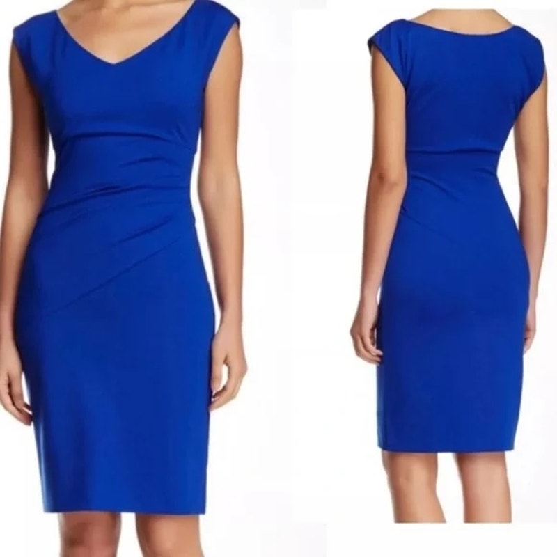 Diane Von Furstenberg Bevin Cap Sleeve Ruched Mini Shift Dress Royal Blue 4