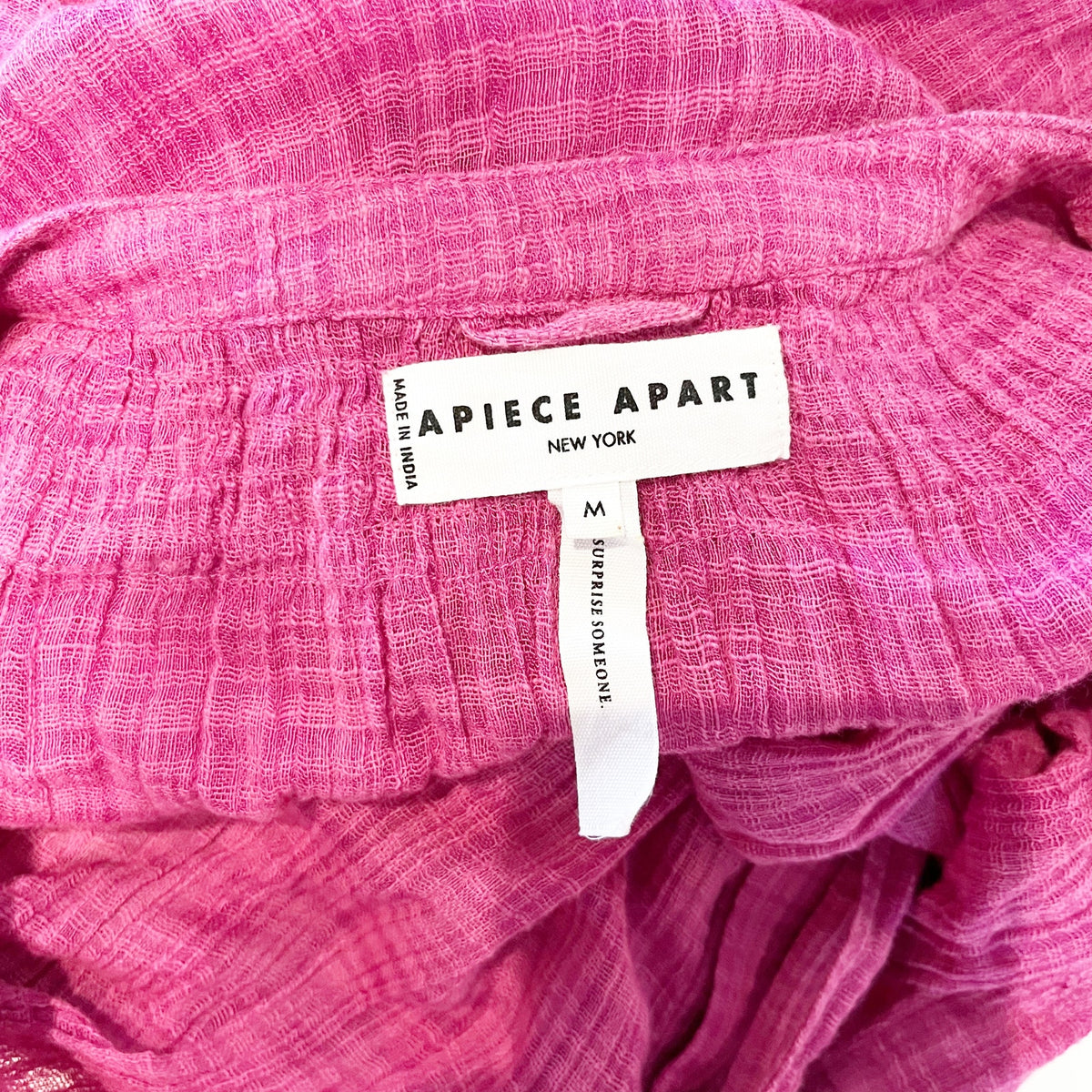 Apiece Apart Forte Short Sleeve Belted Cotton Maxi Dress Raspberry Pink Medium