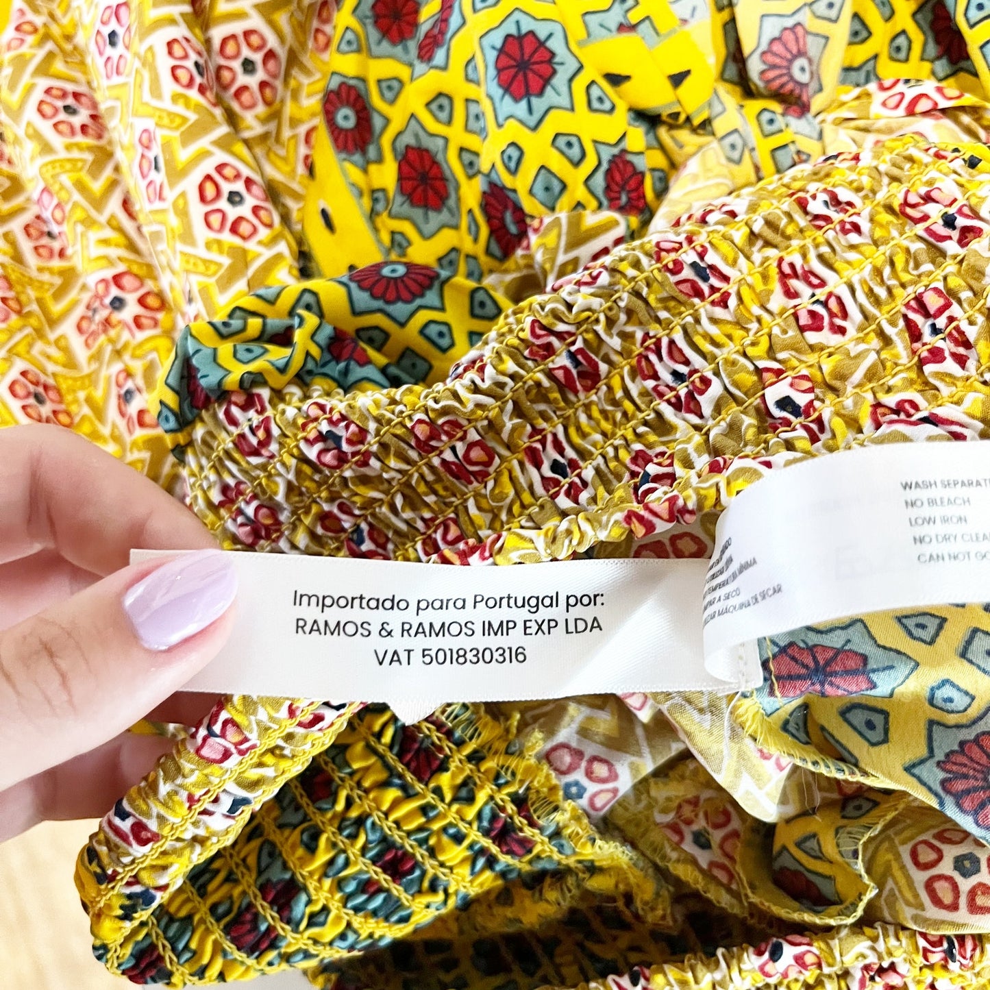 SMF Floral Print Smocked High Rise Tie Waist Wide Leg Pants Yellow Green Medium