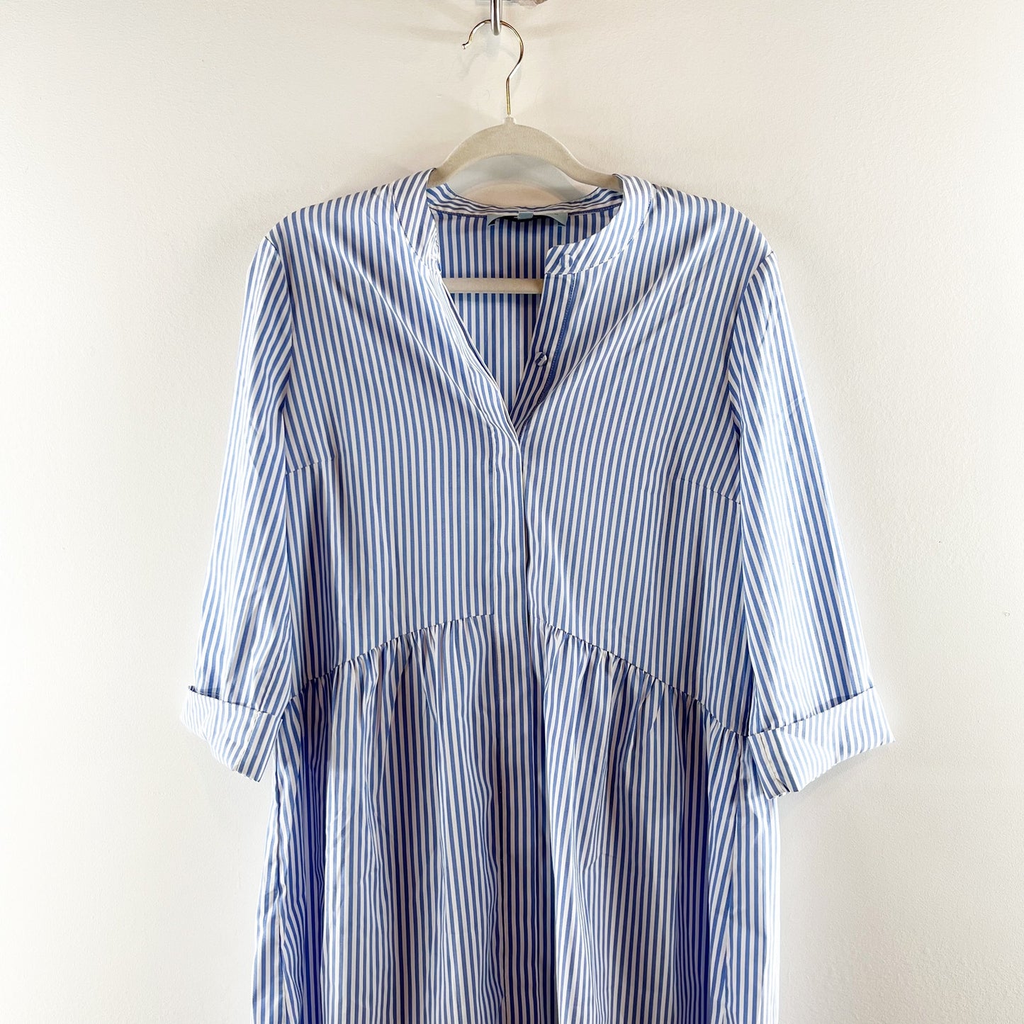 Tuckernuck Royal Striped 3/4 Sleeve Shirt Mini Dress Blue White Small