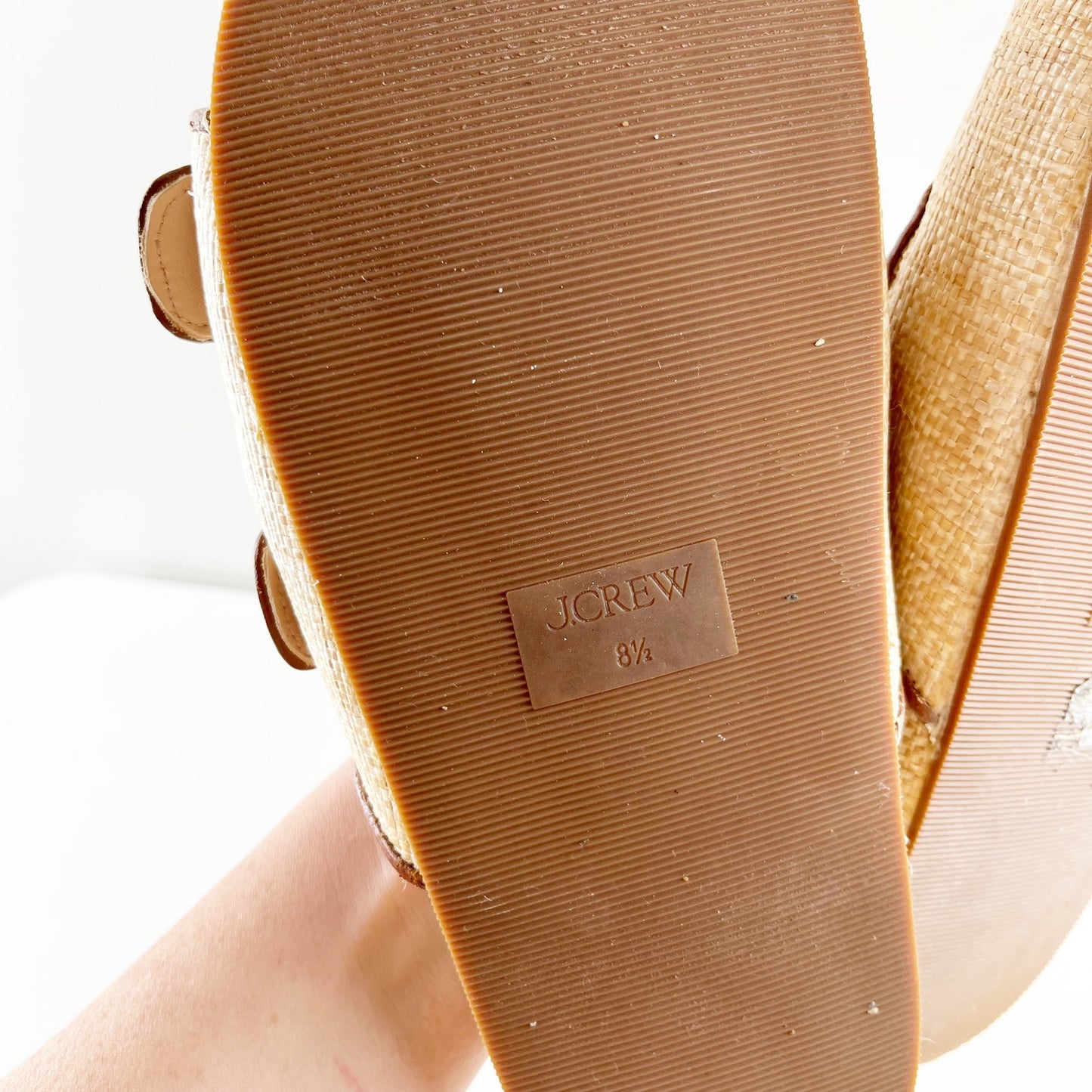 J. Crew Marlow Woven Raffia Leather Slip On Flat Slide Sandals Beige Tan 8.5