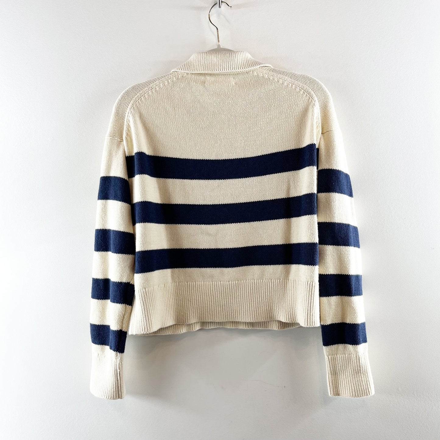 Velvet by Graham & Spencer Lucie Striped Polo Sweater Cream Blue XS