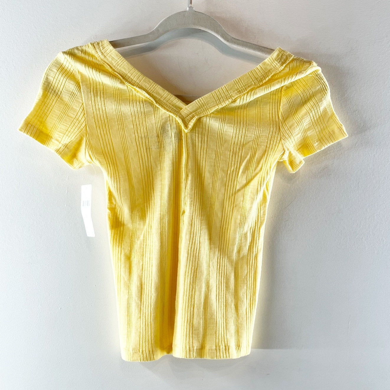 Pilcro Anthropologie Short Sleeve Ribbed V Neck Tee Shirt Top Yellow XXS