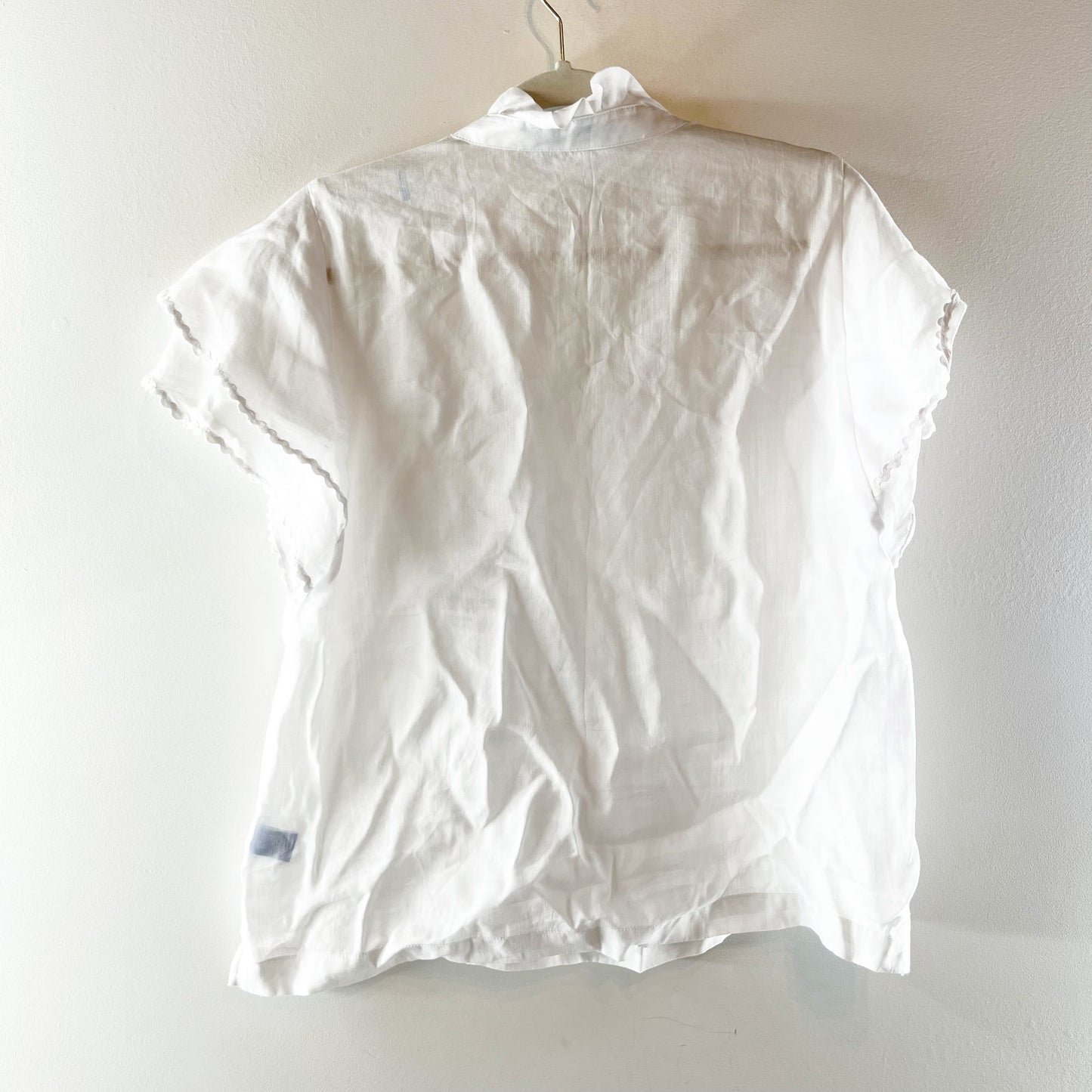 J. McLaughlin Elara Short Ruffle Sleeve Blouse Shirt White Large