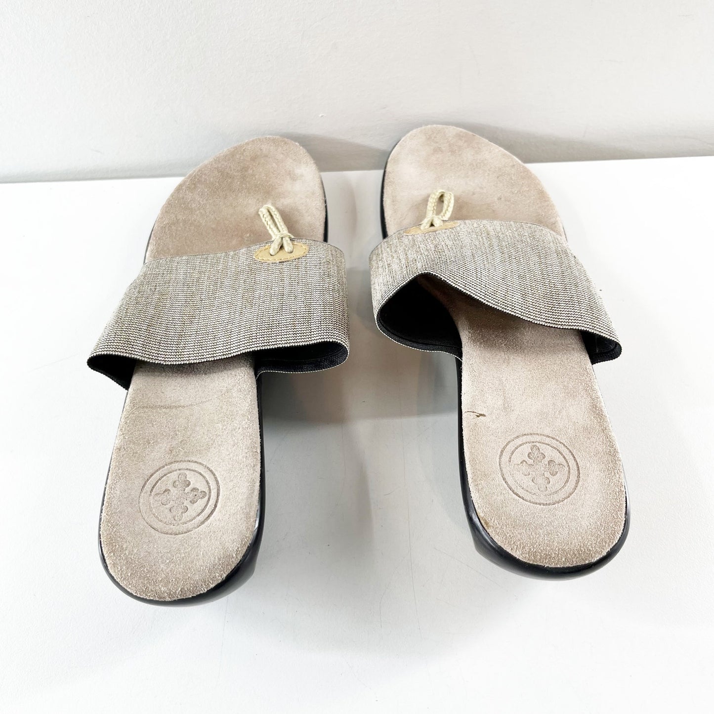 Charleston Shoe Co Metallic Thong Wedge Sandals Gold Tan 8