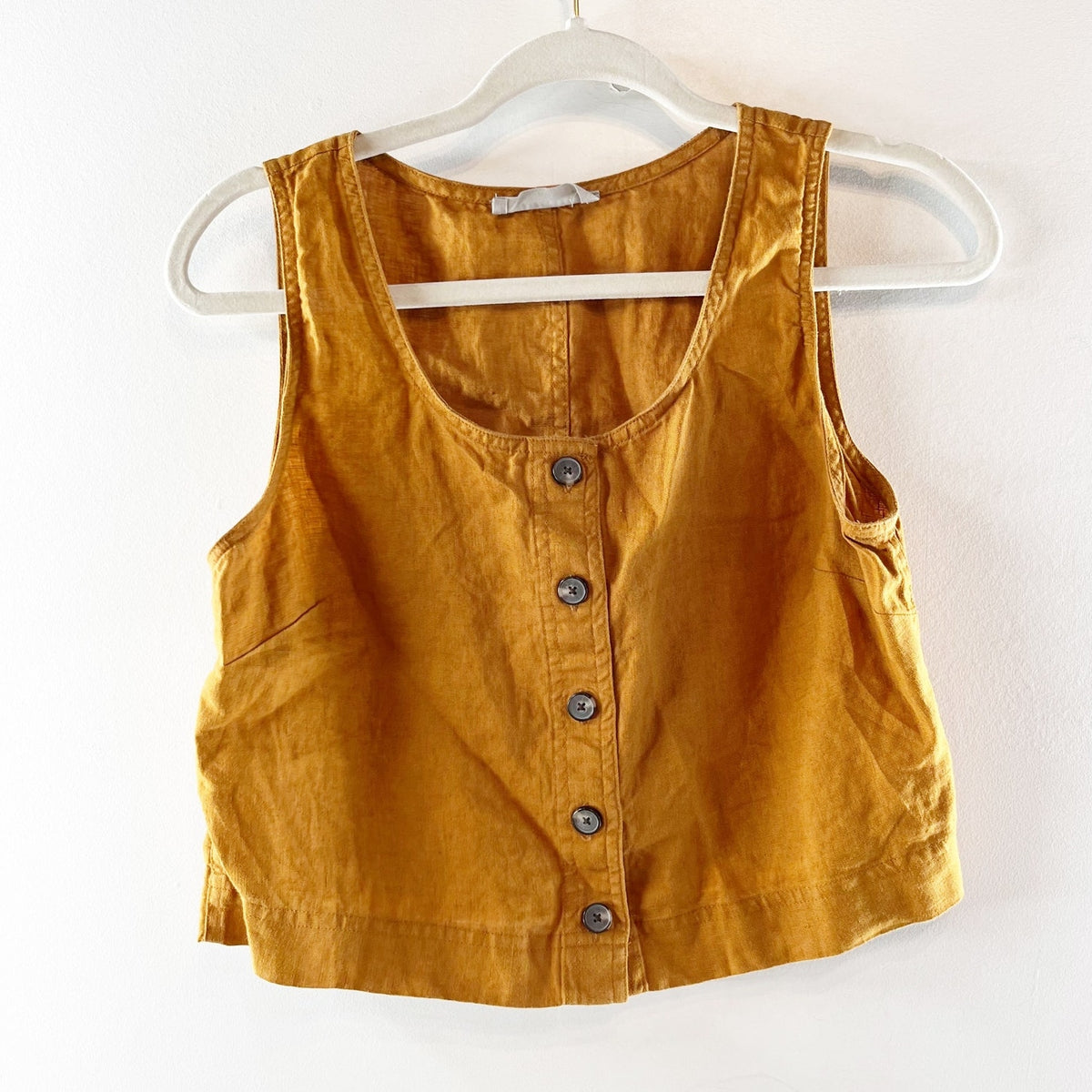 Everlane Linen Button Front Crop Tank Top Tawny Brown 4