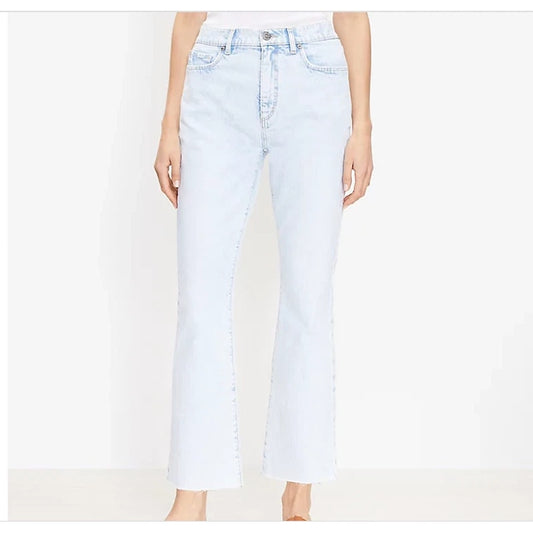 Loft High Waisted Denim Frayed Hem Kick Flare Cropped Jeans Blue 30 / 10