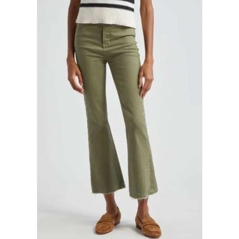 Veronica Beard Carson High Rise Ankle Flare Jeans Pants Green 27