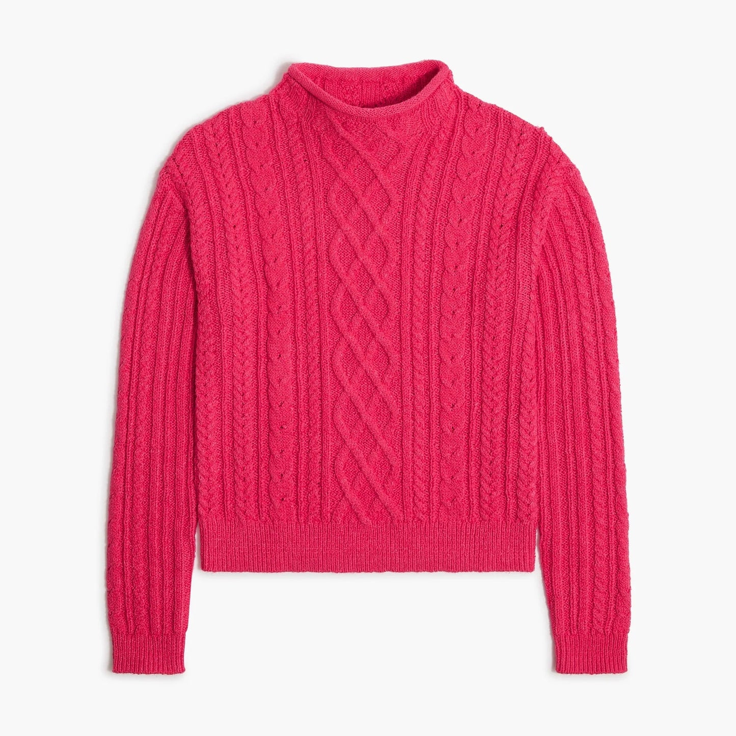 J. Crew Mockneck Cable Knit Cotton Pullover Sweater Pink Medium