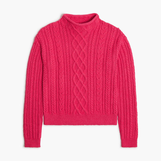 J. Crew Mockneck Cable Knit Cotton Pullover Sweater Pink Medium