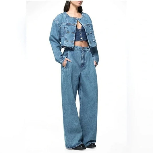 Etica Raven Pleated Front Wide Leg Trouser Jeans Blue 25