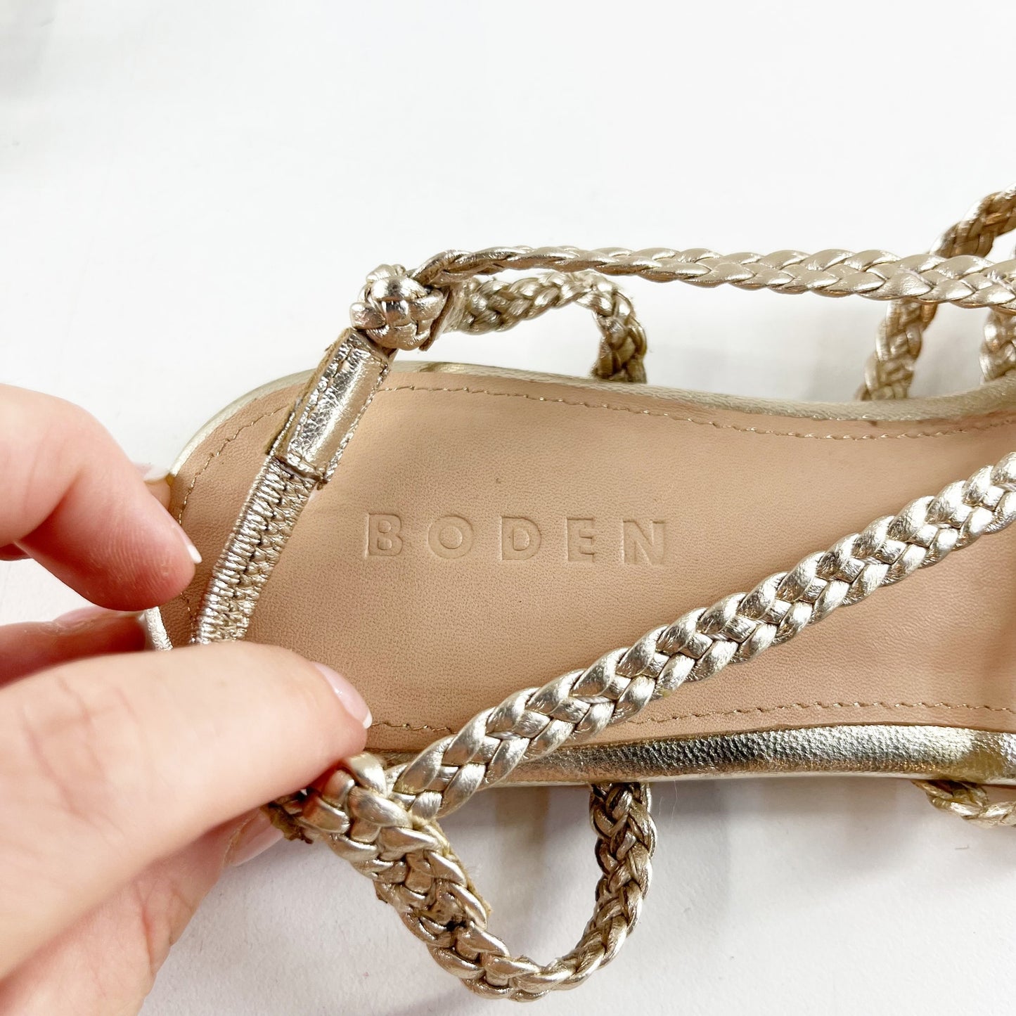 Boden Slip On Metallic Woven Multistrap Flat Sandals Gold 39 / US 8.5