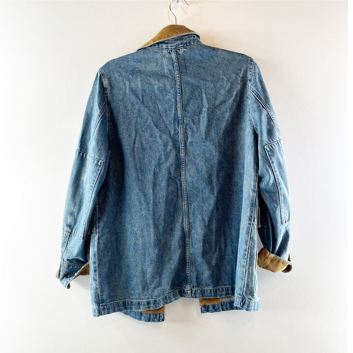 Banana Republic Denim Chore Coat Barn Jacket Corduroy Collar Blue Brown XS
