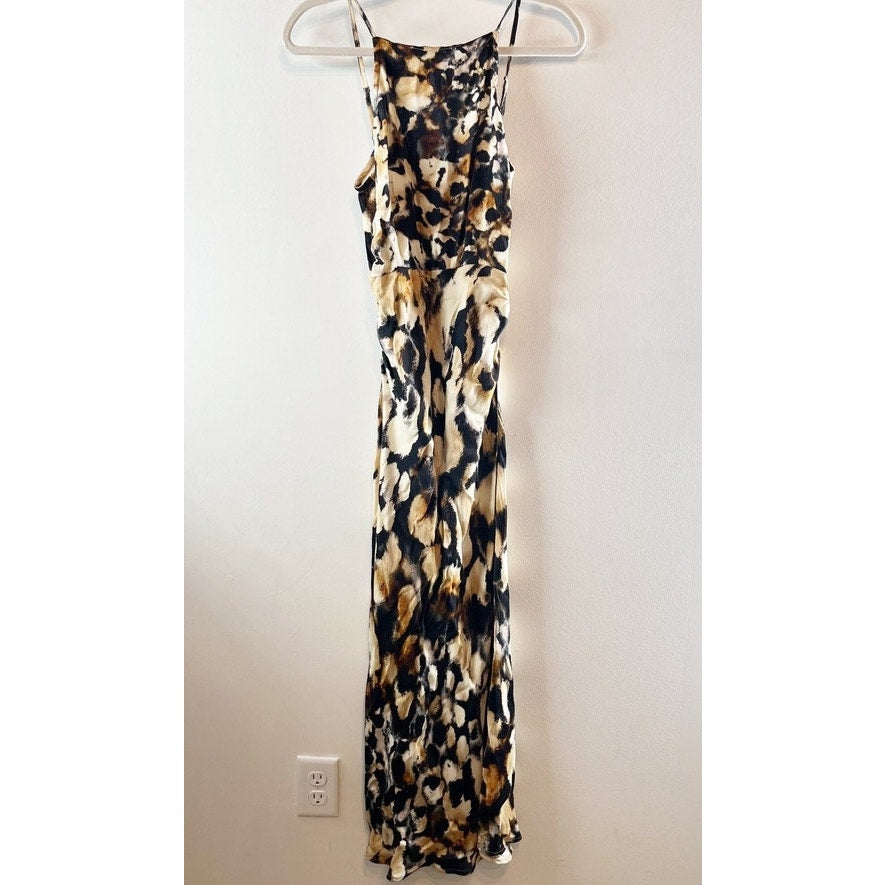 Conditions Apply Anthropologie High Neck Midi Slip Dress Leopard Black Tan Small
