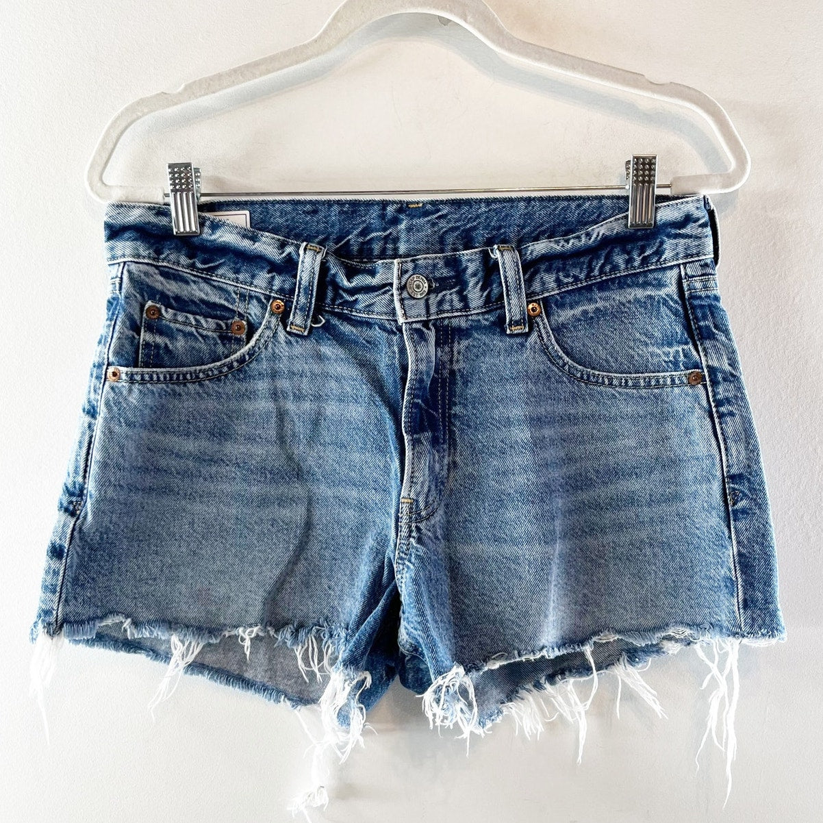 Gap Low Stride Frayed Hem Denim Cut-Off Jean Shorts Medium Indigo 27 Petie