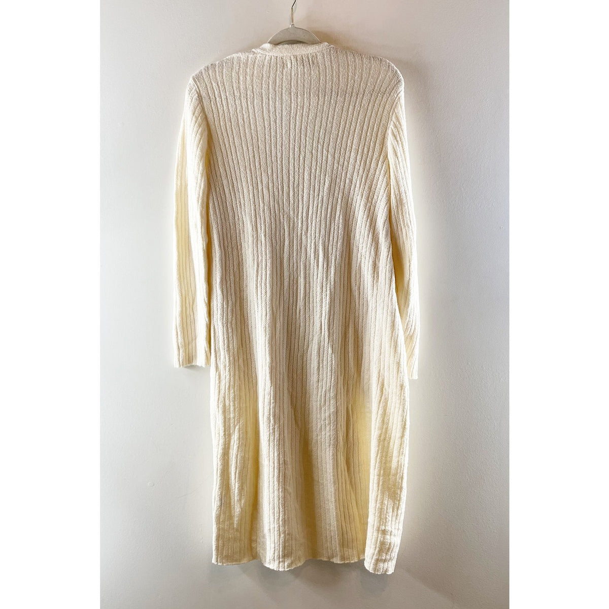 NAADAM Cotton Blend Long Sleeve Textured Longline Cardigan Sweater Cream Small