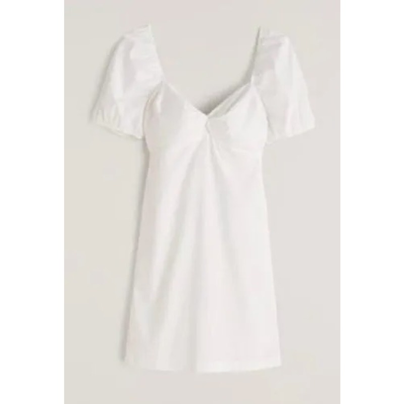 Abercrombie & Fitch Puffed Sleeve Sweetheart Neck Poplin Mini Dress White XS