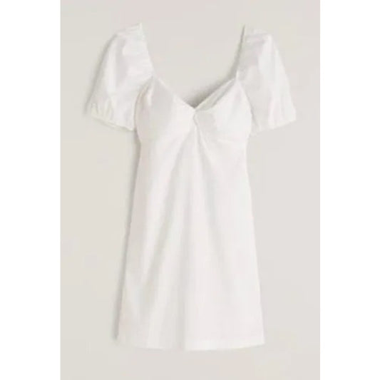 Abercrombie & Fitch Puffed Sleeve Sweetheart Neck Poplin Mini Dress White XS