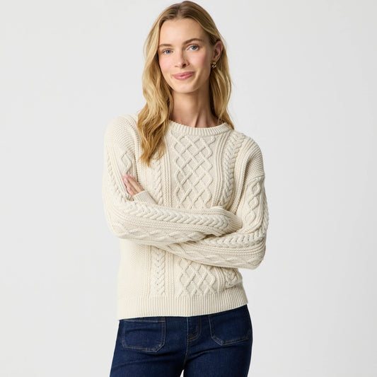 J. Crew Crewneck Cable Knit Long Sleeve Cotton Sweater Cream XS