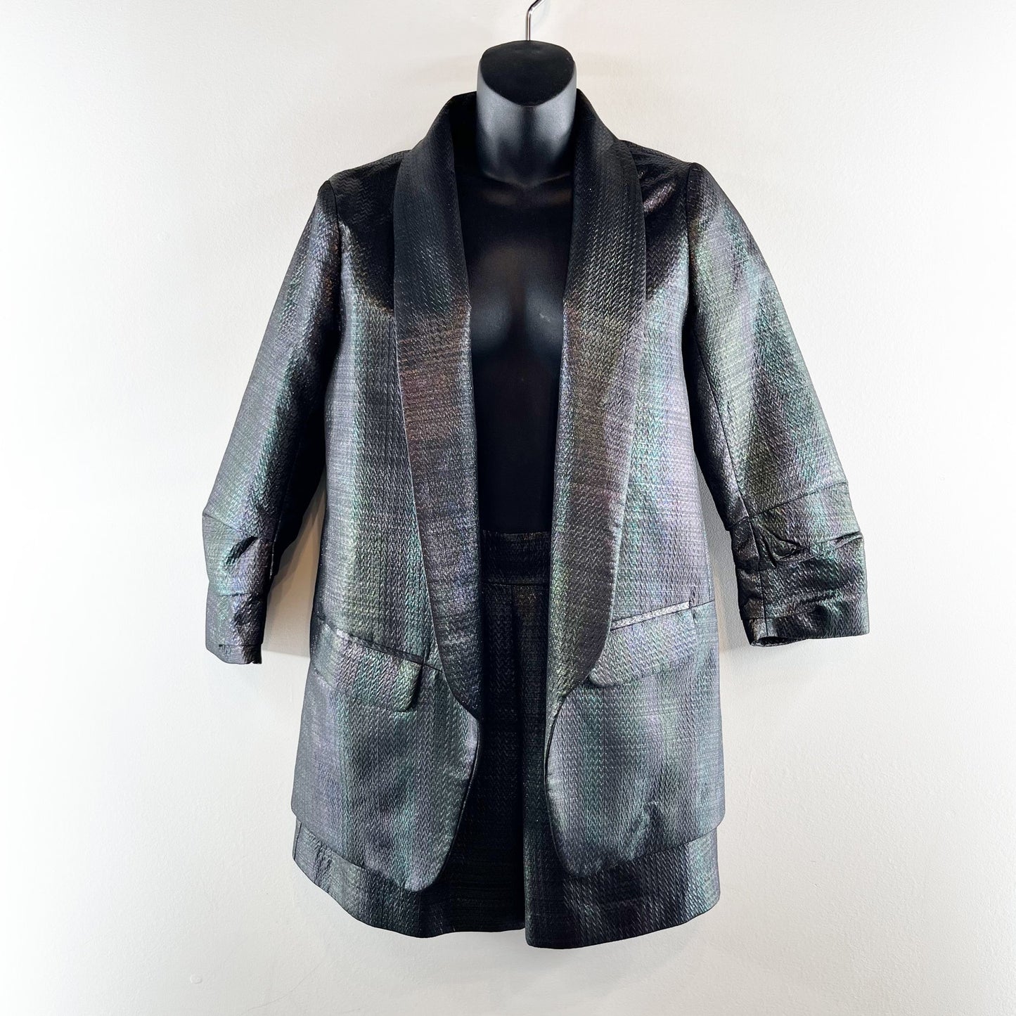 Hutch Anthropologie Metallic Textured Blazer and Shorts Set Black XS / S
