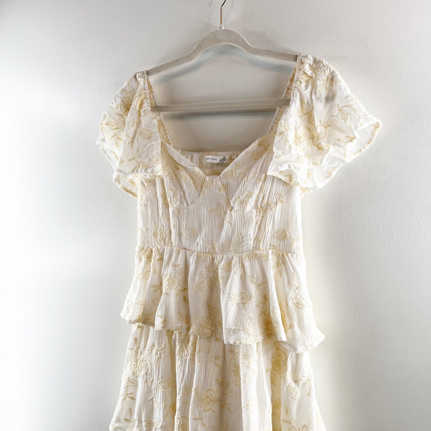 Altar'd State Roxanne Layered Tiered Ruffle Maxi Dress Ivory Yellow Medium