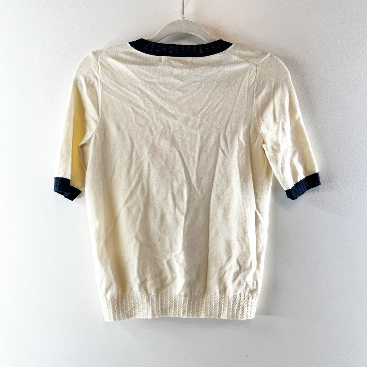 Boden Emilia Cream Blue Ringer Sweater Knit Tee Shirt Top XS