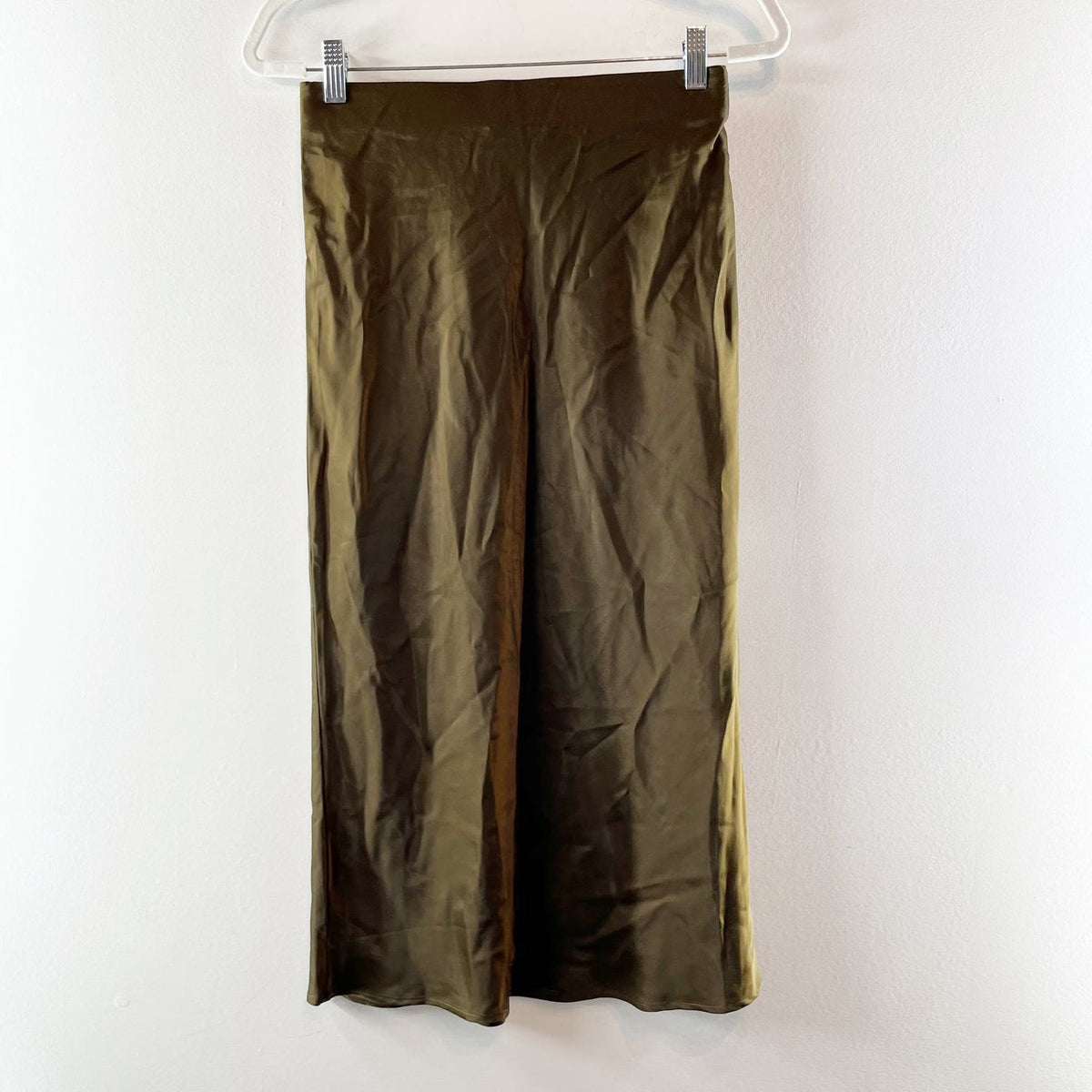 Sanctuary Olive Green Satin Midi Skirt XS