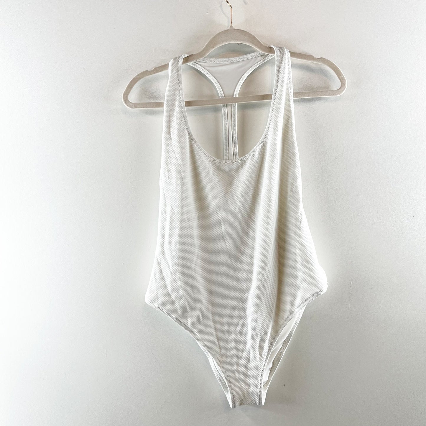Aerie Cheekier Racerback Textured One Piece Swimsuit White Large