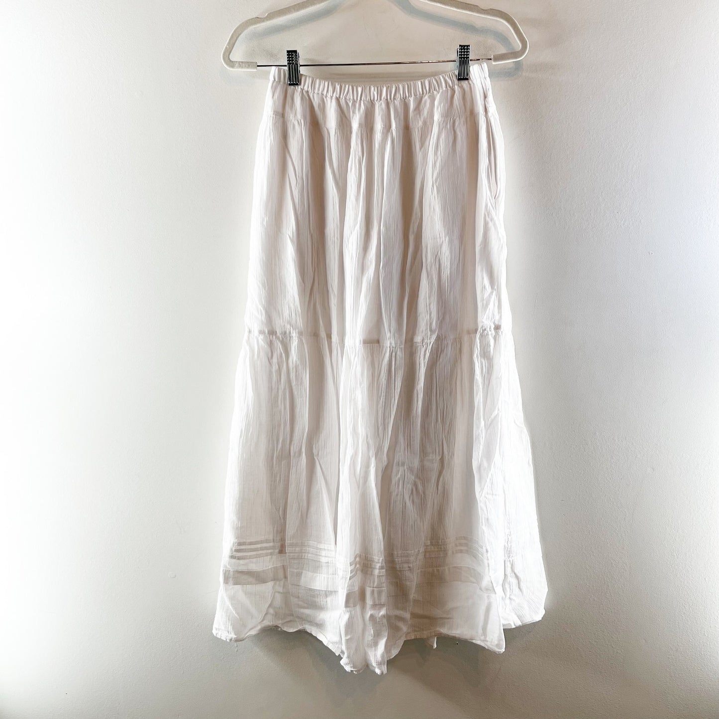 Uniqlo Cotton Tiered Boho Maxi Skirt White Small