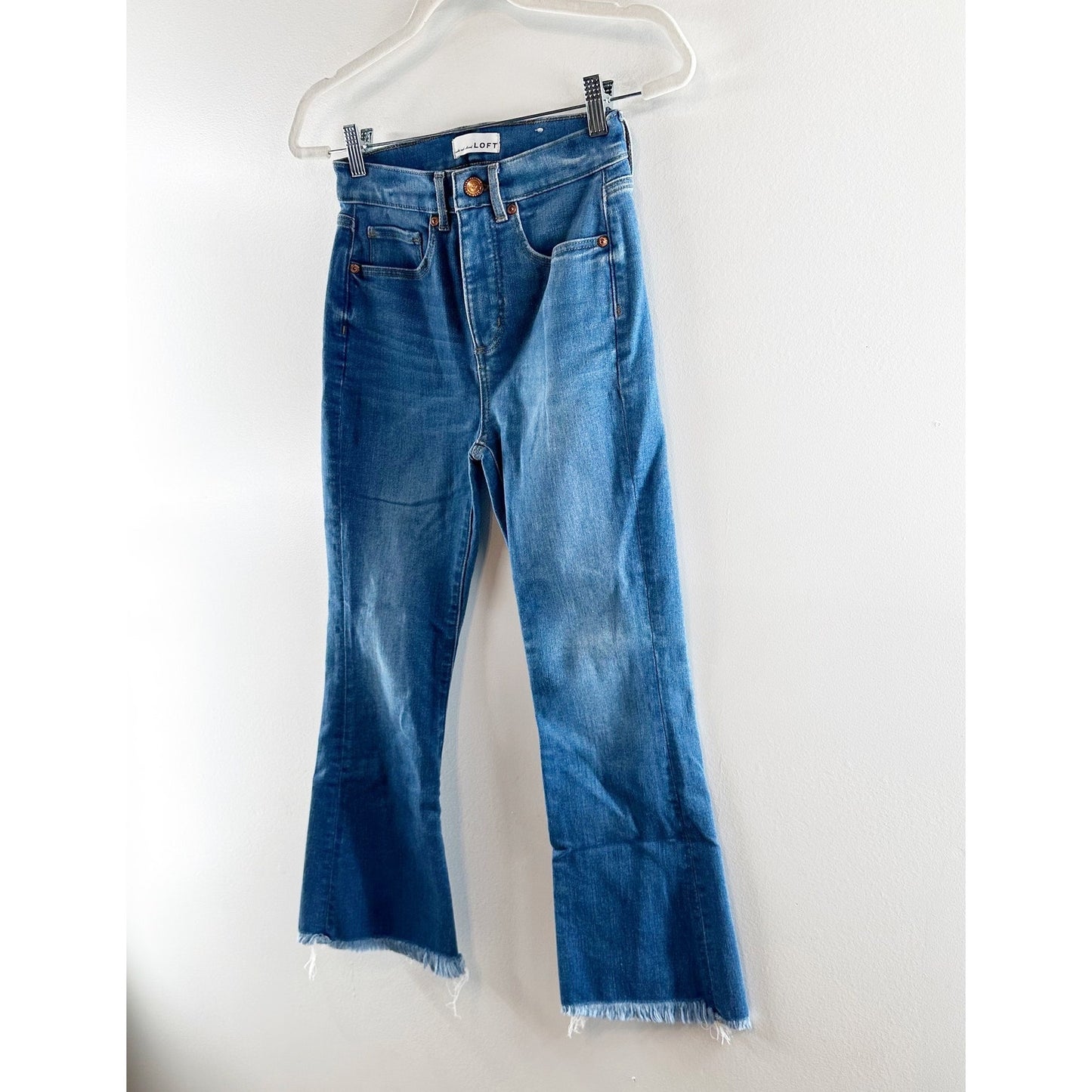 LOFT High Waist Flare Cropped Raw Hem Jeans Blue 2 / 26