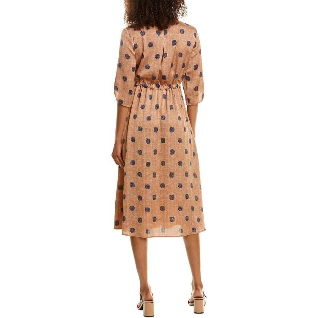 NIC + ZOE Street Seen 3/4 Sleeve Tie Waist Midi Bengal Shirt Dress Brown Small